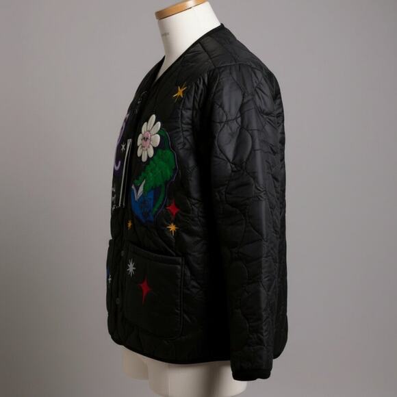 First Row Denim Sunshine Bomber Jacket NWT Black Small Streetwear - Picture 3 of 7